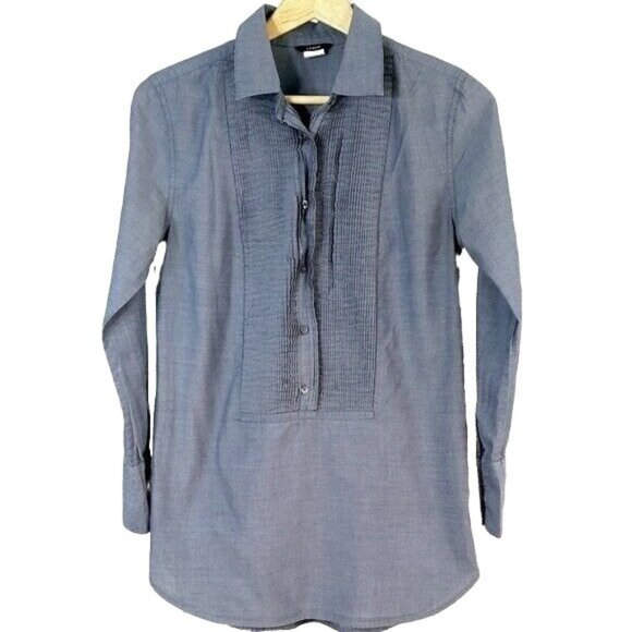 J. Crew Smock Top Gray Size Small Pleated Bib Long Sleeve Cuffs Button Pullover - Picture 1 of 6